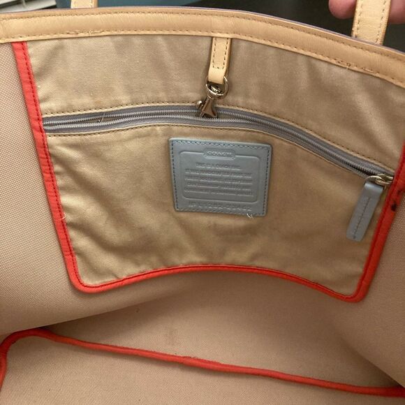 Coach Monogram Red White Striped Canvas Lightweight Top Handle Tote Weekend Bag - Picture 7 of 10